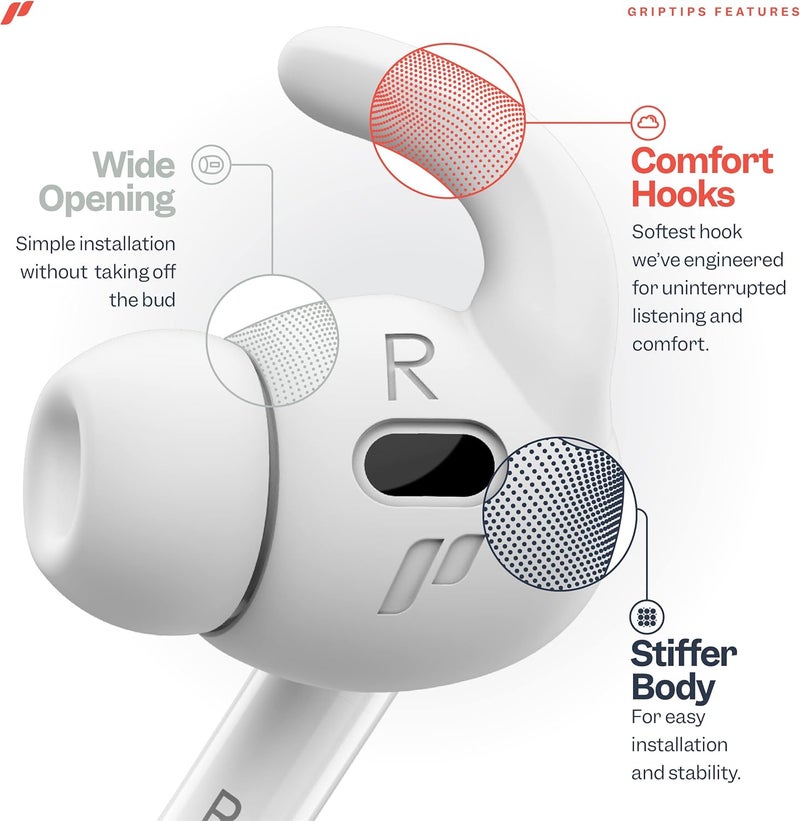 Proof Labs 4 Pairs for AirPods Pro 2 Ear Hooks Covers [Added Storage Pouch] Accessories Compatible with Apple AirPods Pro 2nd Generation (White) - Image 3